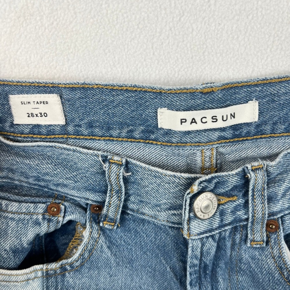 Pacsun Slim Taper Mens Jeans 28x30 RUN‎ SMALL Colorblock Denim 90s Patchwork - Picture 4 of 12